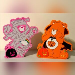 Care Bears Halloween Wooden Decor Set Of 2 Pink Mummy & Orange Dracula NWT